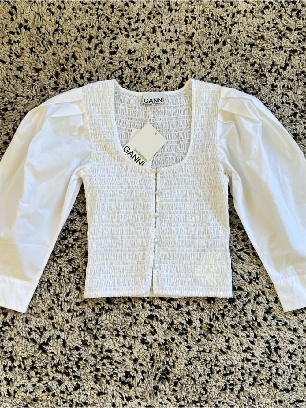 GANNI Organic Cotton Poplin Blouse F8856 Women’s Size 34 XS - Picture 2 of 13